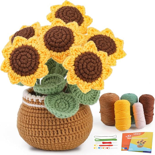 kgxulr Crochet Kit for Beginners, Sunflower Crochet Kit Beginner Crochet Starter Kit for Complete Beginners Adults, Crocheting Knitting Kit with Step-by-Step Video Tutorials (Sunflower)