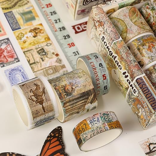 Vintage Washi Tape Set - 24 Rolls Arts Adhesive Tapes Assorted Retro Decorative Masking Tape Sets for Craft, Kids, Scrapbook, DIY, Gift Wrapping (1-Renaissance Dreams)
