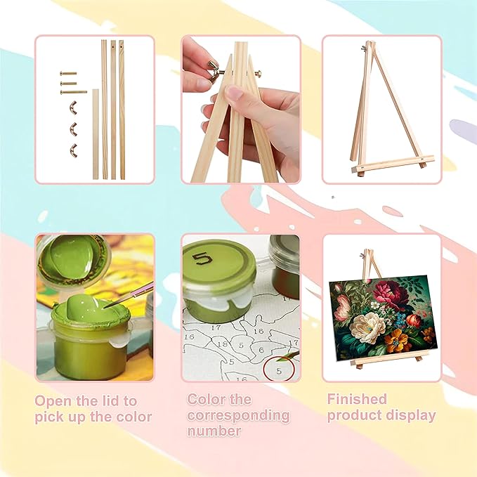 Peony Paint by Numbers for Adults with Framed Canvas-with Wooden Easel,Paint by Number on Canvas Flowers,DIY Acrylic Oil Painting Kits with Brushes Nice Gift Box for Home Wall Decor(16x20inch)