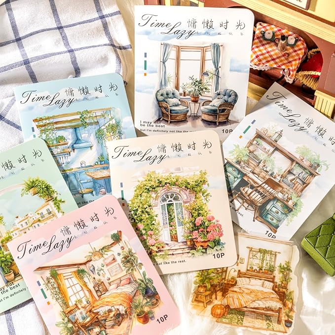 TIAMECH Lazy Time PET Stickers - 60 Pcs Comfort Leisure Moment Design, Waterproof Sticker for Journaling & Scrapbooking, Junk Journal Supplies, Ephemera & DIY Crafts