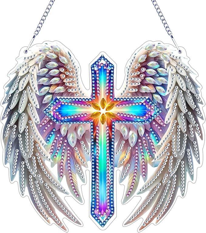 ZeeLionArt Hanging Diamonds Art kit for Adult,Angel Wings Pendant Diamonds Painting Art Kit,7.0x6.6inch Acrylic Diamonds Painting Board Kit Ornament, Special Crystal Diamond Hanging Ornament