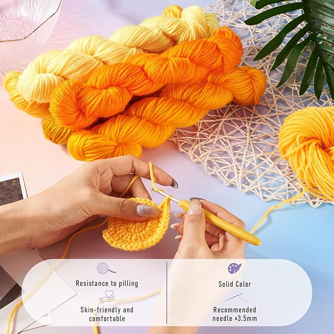 Cheriswelry 5 Skeins Yellow Craft Sewing Cord Threads for Weaving Soft Acrylic Fiber Yarn for Knitting 2.2mm Multicolor Skeins Yarn kit for Crochet Beginners Adults