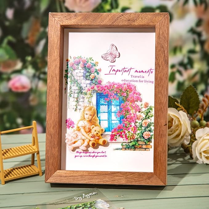 Vintage Garden PET Sticker Book Set – 4 Books, 64 Pages of Pre-Cut Waterproof Floral Stickers for Journaling, Scrapbooking, DIY Crafts and Planner Supplies