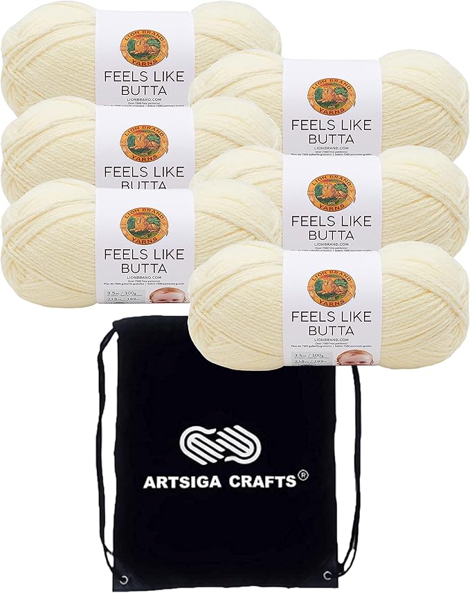 Lion Brand Feels Like Butta Lemon 215-158 (6-Skeins - Same Dye Lot) Worsted Medium #4 Polyester Yarn for Crocheting and Knitting with Project Bag