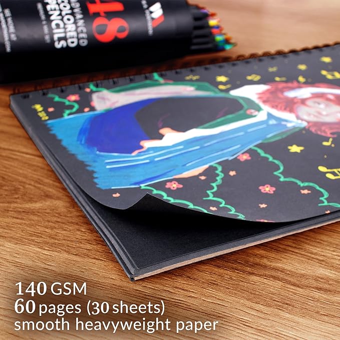 wa portman black paper sketchbook 2-pack a4 (8.3" x 11.7") – 140 gsm acid-free black book marker paper – 60 pages (30 sheets) spiral scrapbook journal – mixed media sketch pad for kids & adults
