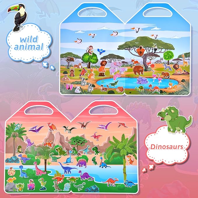 cosomia 6 set (260pcs) puffy sticker books activity for kids, animal, farm, dinosaurs, space, vehicle, ocean, 3d reusable stickers for boys and girls, travel sticker books for kids ages 3+