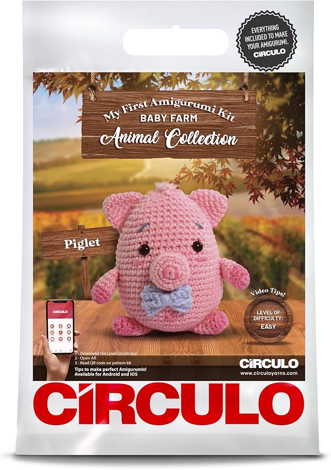 CIRCULO Amigurumi Crochet Kit - Baby Farm - All Included, Easy Instructions - Beginner Animal Crochet Set - Premium Yarn – Piglet