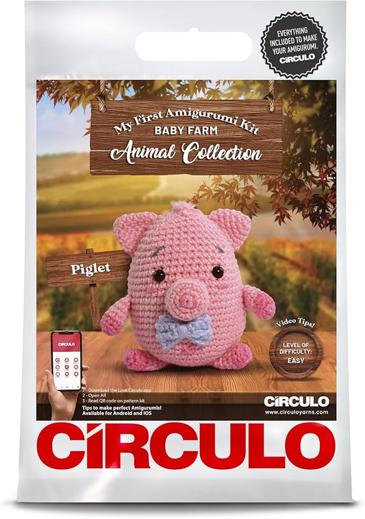 CIRCULO Amigurumi Crochet Kit - Baby Farm - All Included, Easy Instructions - Beginner Animal Crochet Set - Premium Yarn – Piglet