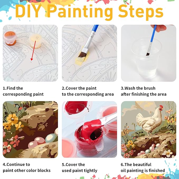 Mandun Easter Chicken Paint by Numbers for Adult, Easter Chicken Paint by Numbers Kit for Adults Beginners, DIY Acrylic Painting on Canvas for Home Wall Art Decor Gift 16x20Inch