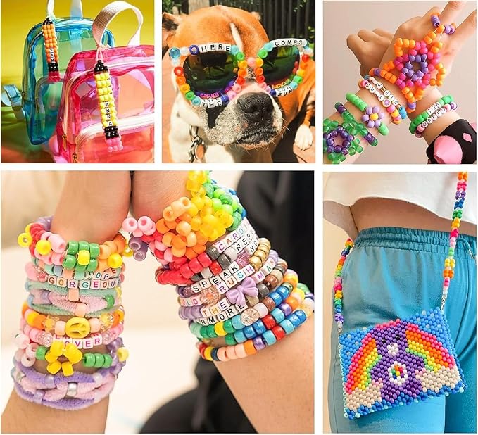 5 Boxes Bracelet Making Kit Pony Beads, 96 Colors 6x9mm 3500Pcs Kandi Rave Beads for Bracelets Friendship Plastic Bead with 800Pcs Letter Bead Arts and Crafts for Kids Adults Keychain Jewelry Making