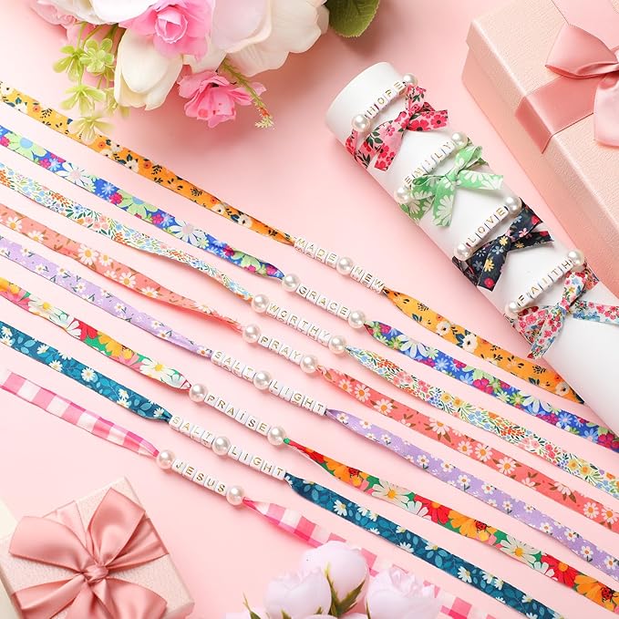 Liliaafar 363 Pcs DIY Ribbon Bracelet Making Kit Name Gold Letter Beads Bracelet Jewelry Making Kit DIY Creative Gift for Friendship Wedding Birthday Graduation Coworker Farewell Gifts