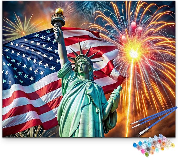Artunion American Statue Liberty Paint by Numbers Kit for Adults,Famous American Symbols Paint by Number Kits, DIY Oil Painting Paint by Number Kits on Canvas Arts Craft for Home Wall Decor 16x22 Inch