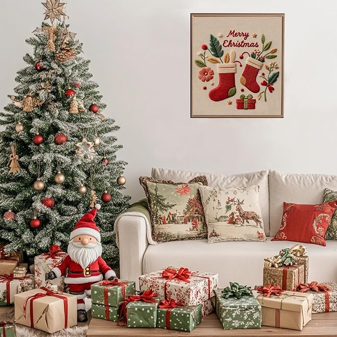 COCOMOX Christmas Embroidery Kit for Beginners, 3 Set Cross Stitch Kits for Adults Santa Claus Christmas Tree Patterns Handmade DIY Gift