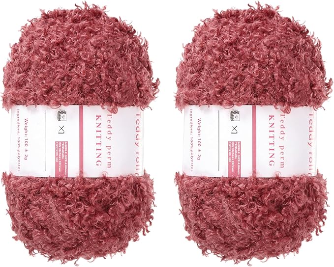 MECCANIXITY 2 Skeins Fur Yarn Soft Fluffy Chunky Yarn Fuzzy Eyelash Yarn Red for Crocheting Knit Clothes Bag - 55Yard/50m, 3.13ozx2
