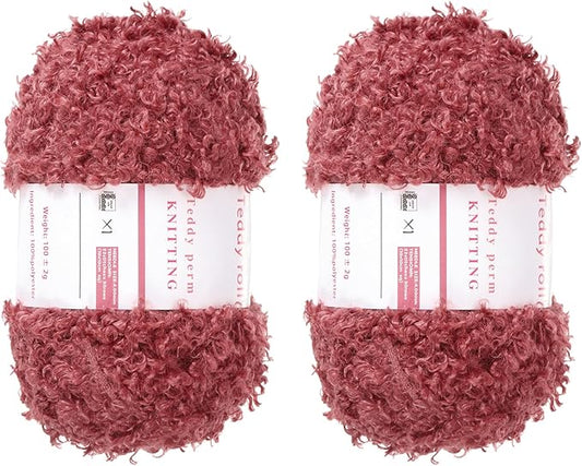 MECCANIXITY 2 Skeins Fur Yarn Soft Fluffy Chunky Yarn Fuzzy Eyelash Yarn Red for Crocheting Knit Clothes Bag - 55Yard/50m, 3.13ozx2