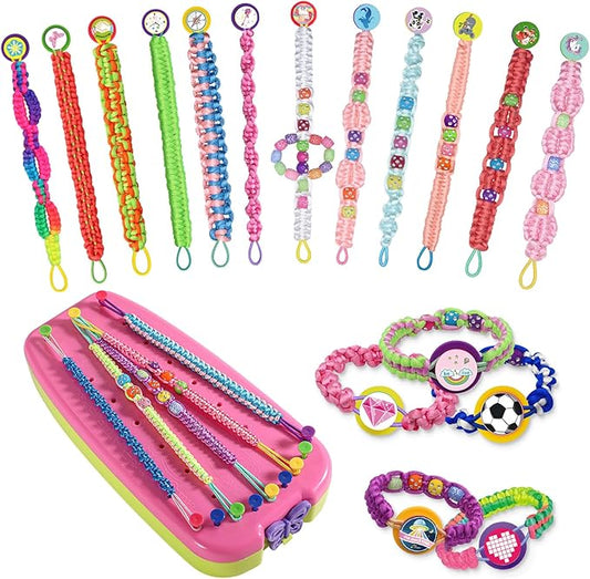 suu66 friendship bracelet making kit for kids girls 6-12 years old - diy craft kit for bracelets, headbands, keychains, creative birthday gifts - pink