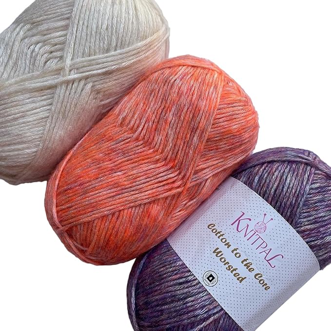 Cotton to The Core Worsted Weight Yarn for Crocheting, 3-Pack (654Yds / 300G), Free Patterns, Beginners Friendly - Soft Cotton Yarn for Knitting - #4 Medium Worsted Weight - Dusky Skies