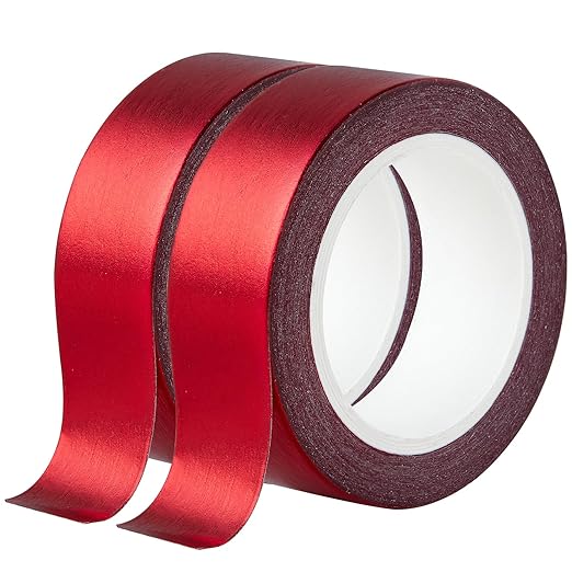 QDiShi 2 Rolls Red Washi Tape for Wall Decor Decorative,Foil Masking Tape Low Tack Self Adhesive Decorative Washi Tape Metallic Washi Tapes 0.59in x66FT Shiny Metallic Color(Red)
