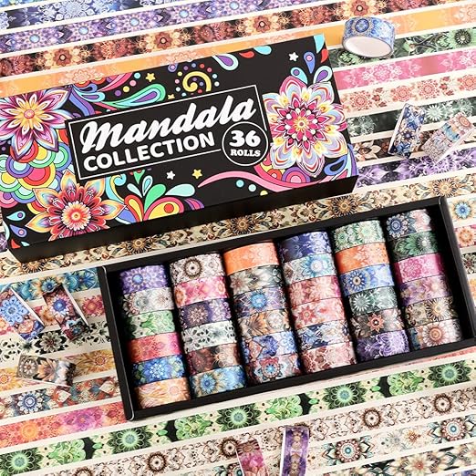 36 Rolls Datura Theme Washi Tape Set with Different Colorful Patterns, Writable Decorative Tapes for Scrapbooking, Junk Journal Supplies, Bullet Journaling, 0.45'' x 90'' per Roll