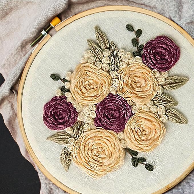 LEISURE ARTS Embroidery Kit 4" Blush Rose (French) - Embroidery Kit for Beginners and Adults, Cross Stitch Kits with Patterns, DIY Starter Set for Seasonal Craft Projects