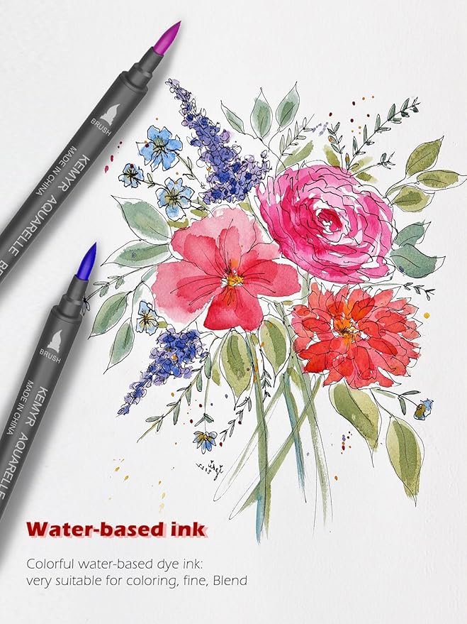Markers for Adult Coloring Books: 80 Color Dual Tip Fine & Brush Pens Water-Based Coloring Marker for Adults Drawing Sketching Bullet Journal Writing Lettering No bleeding