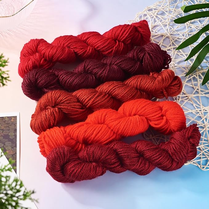 Cheriswelry 5 Skeins Red Theme Acrylic Fiber Yarn for Knitting 2mm Soft Craft Sewing Cord Threads for Weaving Multicolor Skeins Yarn kit for Crochet Beginners Adults