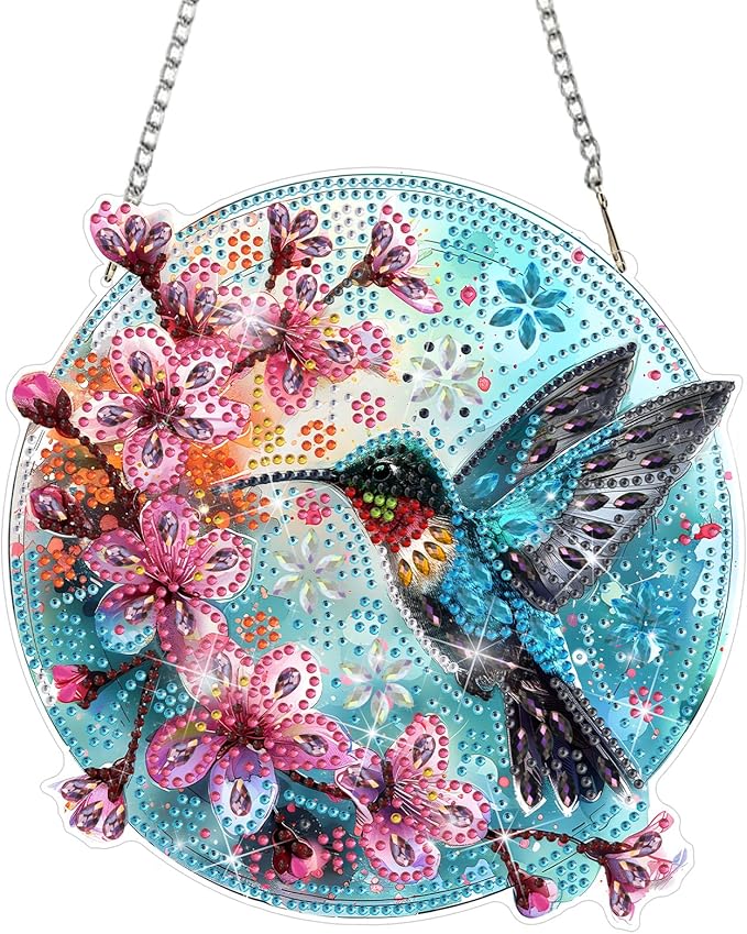 DOMROM Hummingbird Diamond Art Hanging Kits for Adults Beginners, Special Shaped Crystal Diamond Painting Hummingbird Pendant, DIY Diamond Art Suncatchers Birds for Home Garden Wall Decor Gift