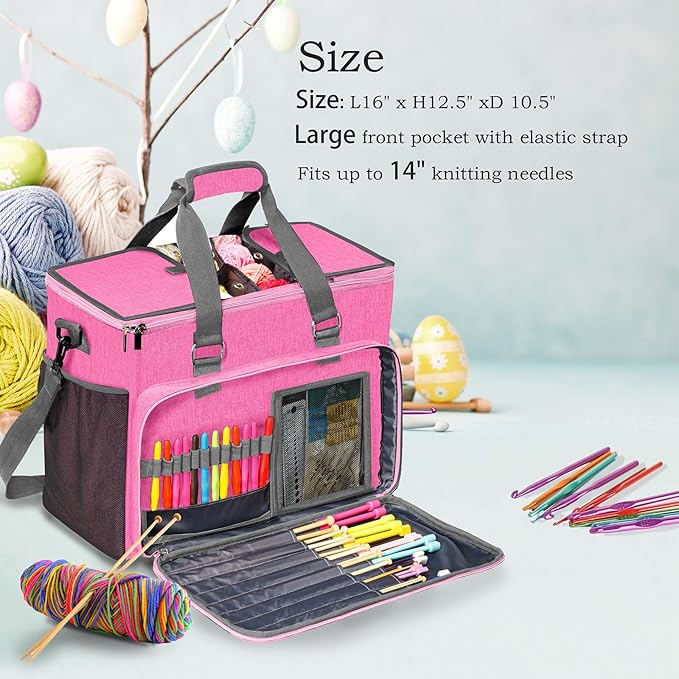 Knitting Bag, Large Yarn Storage Organizer, Crochet Bags and Totes, Yarn Bags for Crocheting, Yarn Holder Case for Knitting Needles, Crochet Hooks, Knitting Accessories, Unfinished Project