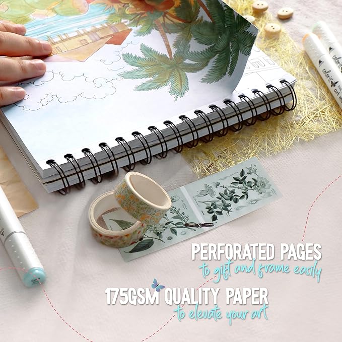 ColorIt Lost in Translation Spiral Bound Adult Coloring Book, 50 Single-Sided Designs of Unique Travel Destinations & Attractions, Thick Paper, Perforated Paper, Lay Flat Hardback Cover, & Ink Blotter
