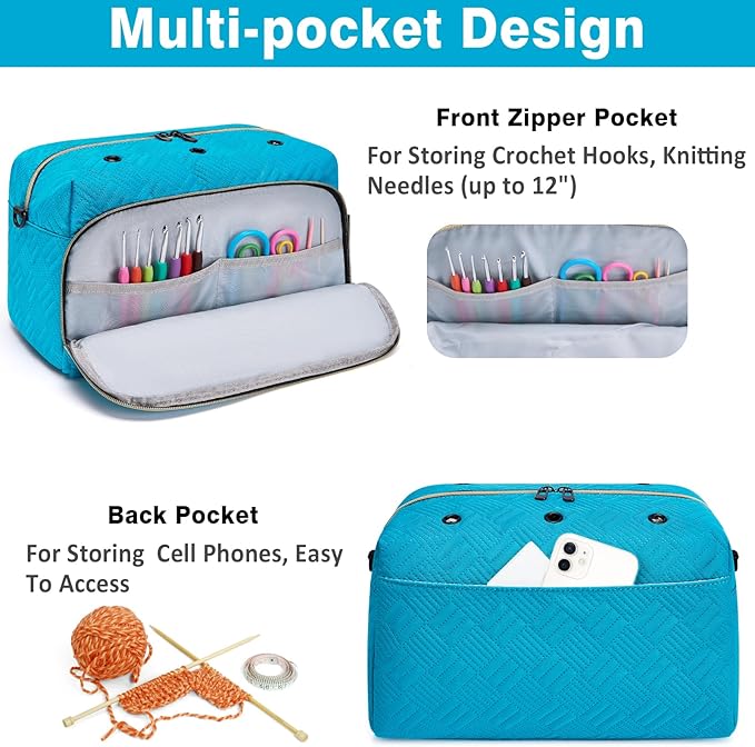 IBFUN Crochet Yarn Knitting Bag 2 Pcs Yarn Storage Organizer Crocheting Bags for Beginners with Shoulder Strap for Knit Accessories Needles Hooks