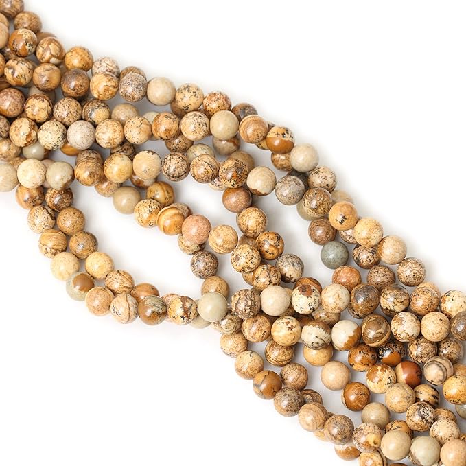cheavian 45pcs 8mm natural picture jasper stone round loose beads for jewelry making diy findings 1 strand 15"