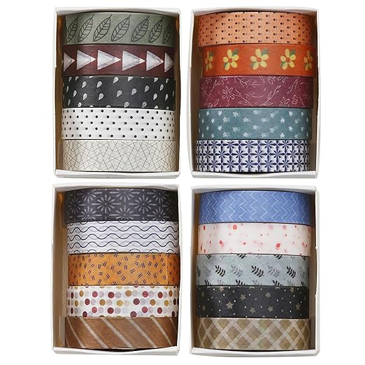 YUBBAEX 20 Rolls Basic Patterns Washi Tape Set Skinny Masking Creative Decorative Tapes, Designer's Selection (Collection 2-Enchantment)