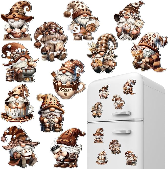 Frienda 12 Pcs Diamond Art Magnets Coffee Gnome Refrigerator Diamond Painting Magnets Easy Kits Interchangeable for Adults Beginners DIY Home Decors Gifts Craft