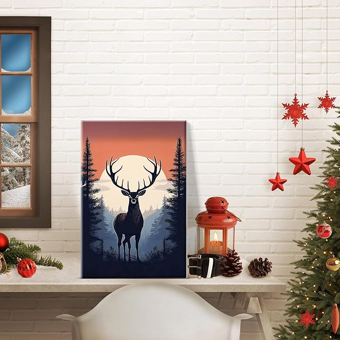JOOZ Paint by Numbers Kit for Adults Framed Deer Paint by Number with Easel Moon Adult Paint by Number Kits Framed Canvas DIY Forest Oil Painting Kits for Home Wall Decor 8x12 Inch
