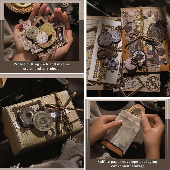 Vilikya 120pcs Steampunk Junk Journal Supplies, Small Vintage Scrapbook Materials Paper for Journaling Kit, Scrapbooking Ephemera, Punk Collage Cards for Dark Academia Home Room Decor