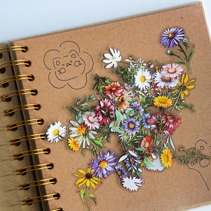 7×7 Inch Scrapbook Photo Album 40 Pages, Hardcover Kraft Paper with Window Memory Book for Wedding Travel Anniversary Baby Scrapbook Kit Flower & Letters & Corner Stickers Drawing Stencils