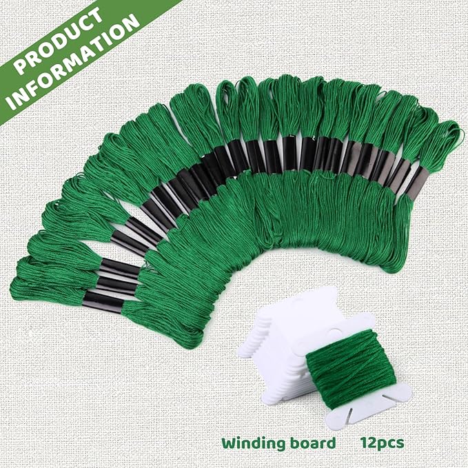 24 Skeins Green Embroidery Floss, Embroidery Thread, Friendship Bracelet String with Floss Bobbins, Cross Stitch for DIY Making, Embroidery Crafts