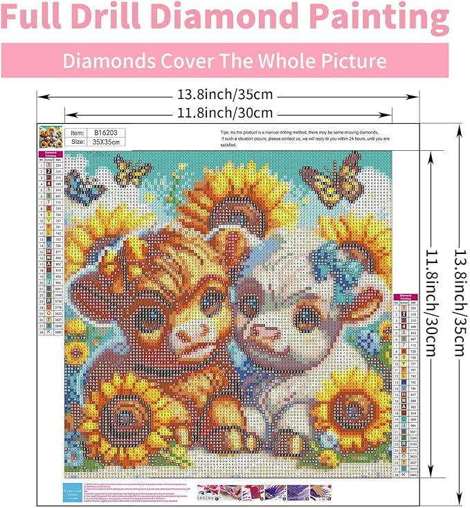 GEEHEIY Highland Cow Diamond Art Kits for Adults, 5D Cow Diamond Painting Kits for Beginner, DIY Sunflower Gem Art Dots for Adults, Perfect for Home Wall Decor 14x14 Inch
