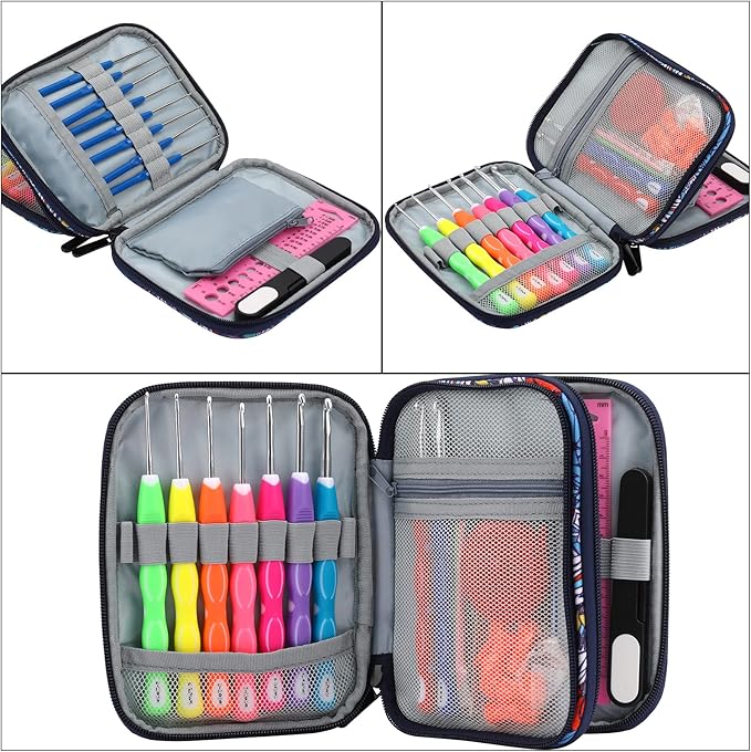 Looen Crochet Hooks Set-Yarn Needles Coloured Aluminum with Storage Case Rubbery Handle Ergonomic Comfort Grip DIY Craft Handmake Kit 47pcs