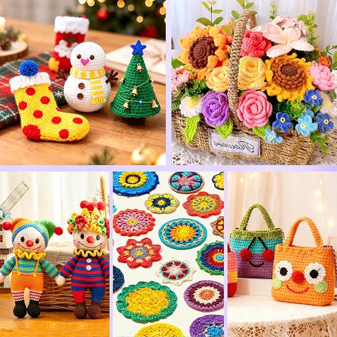 Crochet Kit, 1600 Yarns 35 Colors Acrylic Yarn Skeins, 53 PCS Crochet Hook Accessories and A Storage Bag, Yarn for Crocheting Suitable for Knitting, Knitting Kit Gift for Adult and Beginner, Purple