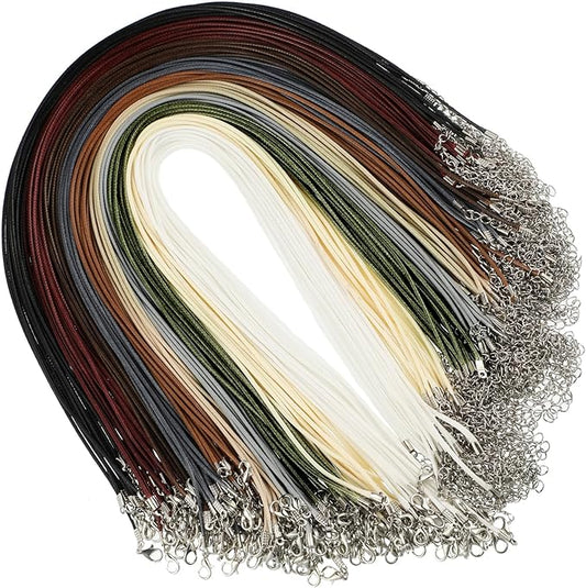 Tudomro 100 Pieces Waxed Leather Necklace Cord Bulk with Clasp Necklace Bracelet Chains String Rope Cord for Jewelry Making Pendants Charms(Multicolor,24 Inch)