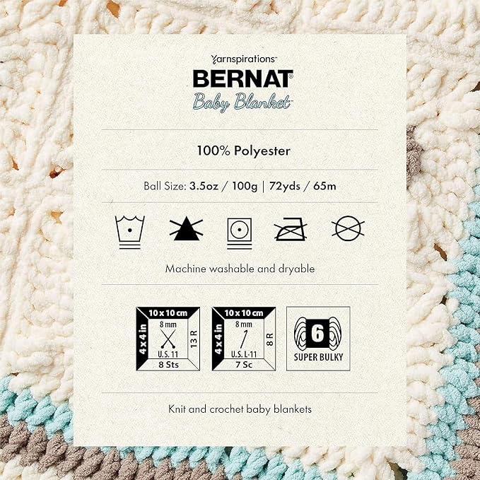 Bernat Baby Blanket Yarn, 3.5oz, Super Bulky 6 Gauge - White - Single Ball Machine Wash & Dry