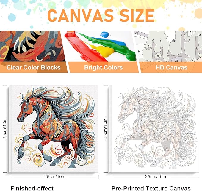 Offito Framed Paint by Numbers Kit for Adults Beginners & Kids Ages 8-12, Horse Acrylic Easy Paint by Number with Frame, Watercolor Paint by Number Kits on Canvas Framed (10 * 10 Inch, Without Easel)