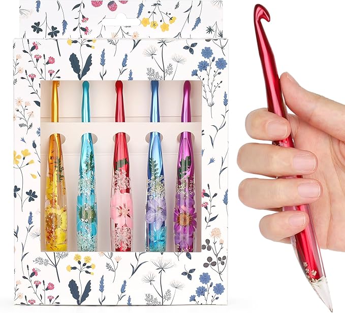 Aeelike Crochet Hooks Set, 6.0mm-10.0mm Ergonomic Crochet Hooks with Long Floral Handle-Super Shinny and Unique for DIY Crfats Blnaket Sweaters, Ideal & Beautiful Gifts for Mothers Crocheting Lovers
