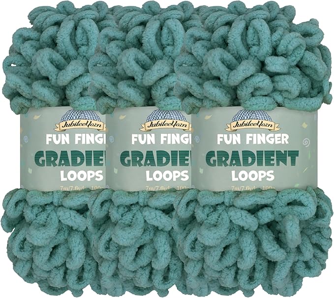JubileeYarn Fun Finger Gradient Loops Yarn - 100g/Skein Jumbo Polyester - Cura - 3 Skeins