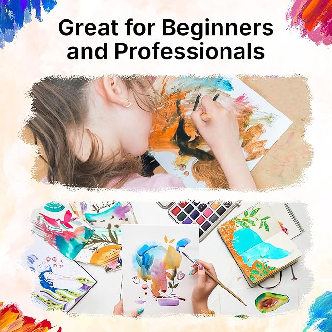 Watercolor Paint Set of 50 Colors - Washable Painting Kit with 7 Brushes, Water Brush Pen, Palette & Carrying Case - Portable Art Supplies for Kids & Adults - Non-Toxic Travel Watercolor Kit