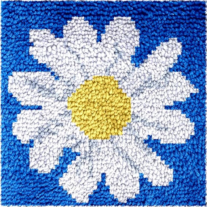 Numptain Latch Hook Kits for Adults,DIY Rug Crafts Daisy Pattern Color Printed Canvas,Latch Hook Kits for Beginners Handmade Needlework Crafts Home Decoration,12"x12"