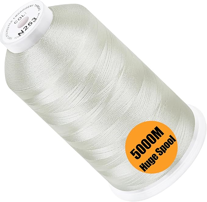 New brothread - Single Huge Spool 5000M Each Polyester Embroidery Machine Thread 40WT for Commercial and Domestic Machines - Ivory White (Janome Color)