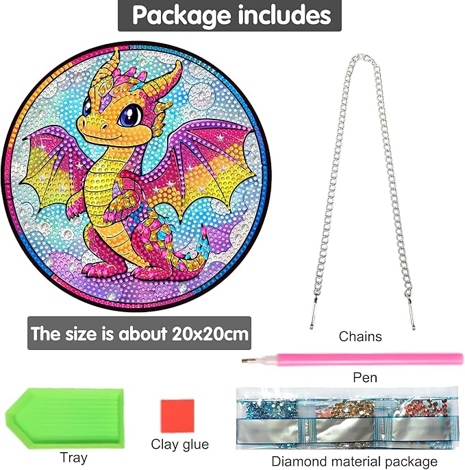 Bimkole Dinosaur Diamond Art Hanging Kit for Adult, DIY 5D Diamond Art Animal Window Pendant, Acrylic Crystal Art Hanging Ornament Home Wall Garden Front Door Sign Outdoor Decor 7.8x7.8 Inch