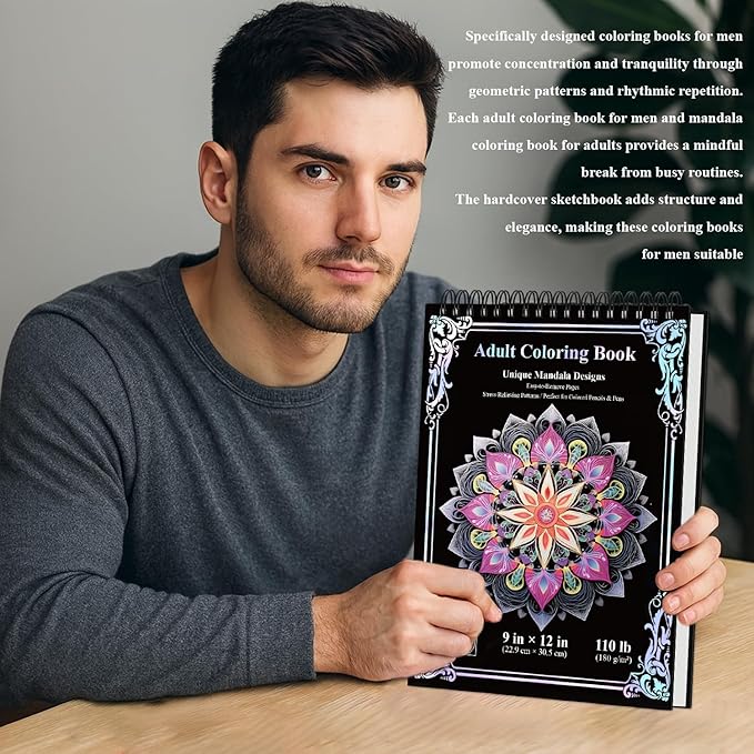 Mandala Coloring Book for Adults Hardcover: 50 Unique Designs Spiral Coloring Book for Adults with Perforated Pages. (Mandala Designs, 9 x 12 inches, 50 Sheets), Valentines Day Gifts.